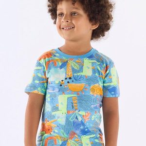 Camiseta Infantil em Algodão Flamê Azul