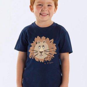 Camiseta Leão Algodão Infantil Azul