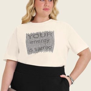 Camiseta Manga Curta Plus Size Bege