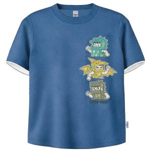 Camiseta Menino Dino em Botonê Azul Pastel