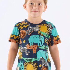 Camiseta Safári Infantil em Algodão Azul
