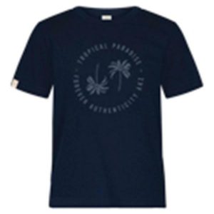Camiseta em Meia Malha Penteada com Estampa Azul