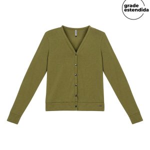Cardigan Feminino Malha Tricô Clássico Verde