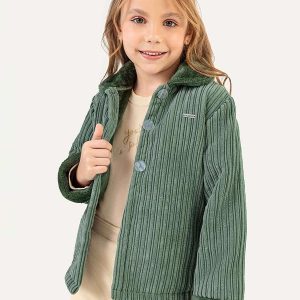 Casaco Infantil Menina Pelúcia Canelada Verde