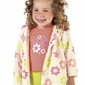 Casaco Pelúcia Floral Infantil Bege
