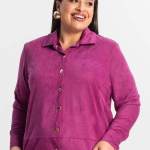 Casaco Plus Size Feminino em Suede Roxo