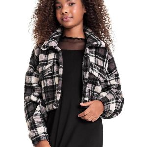 Casaco Xadrez em Plush Juvenil Preto