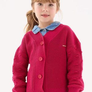Casaco em Tricô Infantil para Meninas Rosa