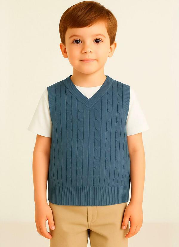 Colete Infantil Tricot com Decote V Azul