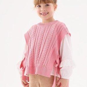 Colete em Tricô Infantil Menina Rosa