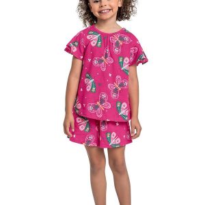 Conjunto Bata e Short Menina Rosa