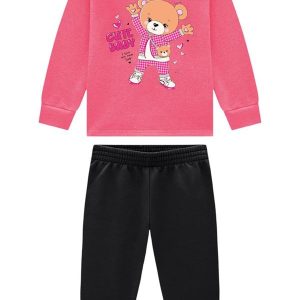 Conjunto Bebê Blusão e Calça em Moletom Rosa