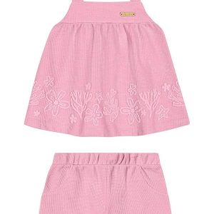 Conjunto Bebê Menina Malha Tricô Corais Rosa