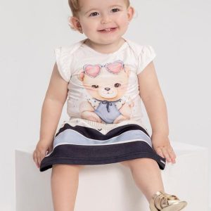 Conjunto Bebê com Body e Saia Estampada Azul