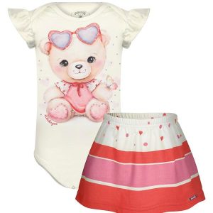 Conjunto Bebê com Body e Saia Estampada Vermelho