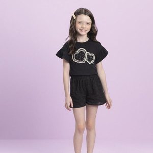 Conjunto Blusa Cotton com Sshorts Laise Preto