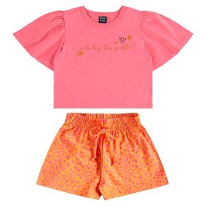 Conjunto Blusa Cropped e Short Rosa