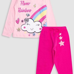 Conjunto Blusa Nuvem e Calça Estrela Menina Rosa