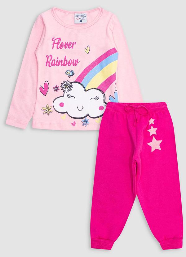 Conjunto Blusa Nuvem e Calça Estrela Menina Rosa
