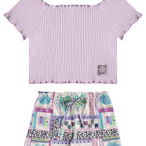 Conjunto Blusa Short Estampado Roxo