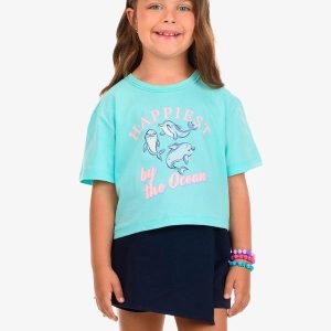 Conjunto Blusa com Shorts Feminino Azul