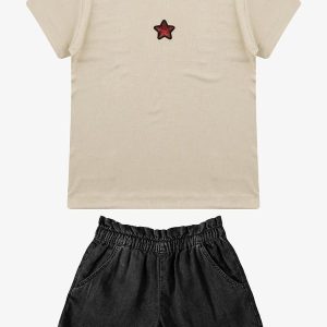 Conjunto Blusa com Shorts Feminino Bege