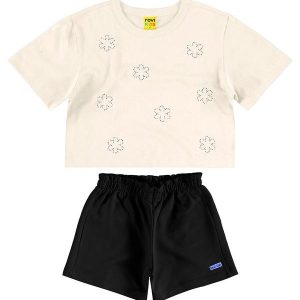 Conjunto Blusa com Shorts Meia Malha Bege