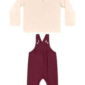 Conjunto Blusa e Jardineira Bege