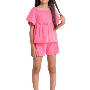 Conjunto Blusa e Short Infantil Rosa