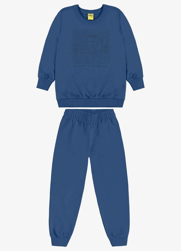 Conjunto Blusão e Calça Moletom Sarjado Azul