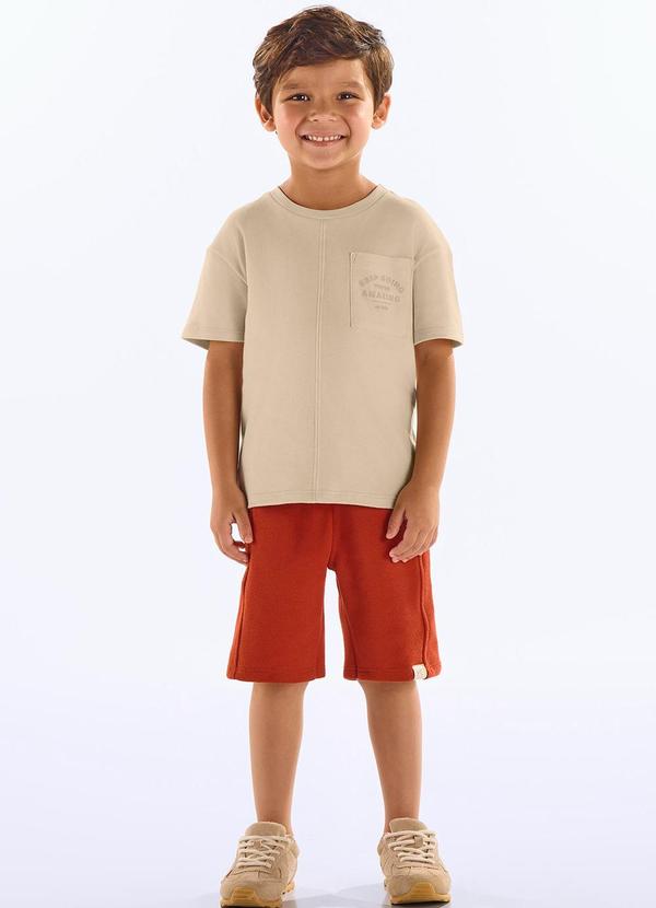 Conjunto Camiseta e Bermuda Infantil Bege