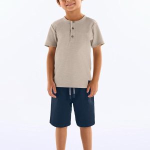 Conjunto Camiseta e Bermuda Infantil Bege
