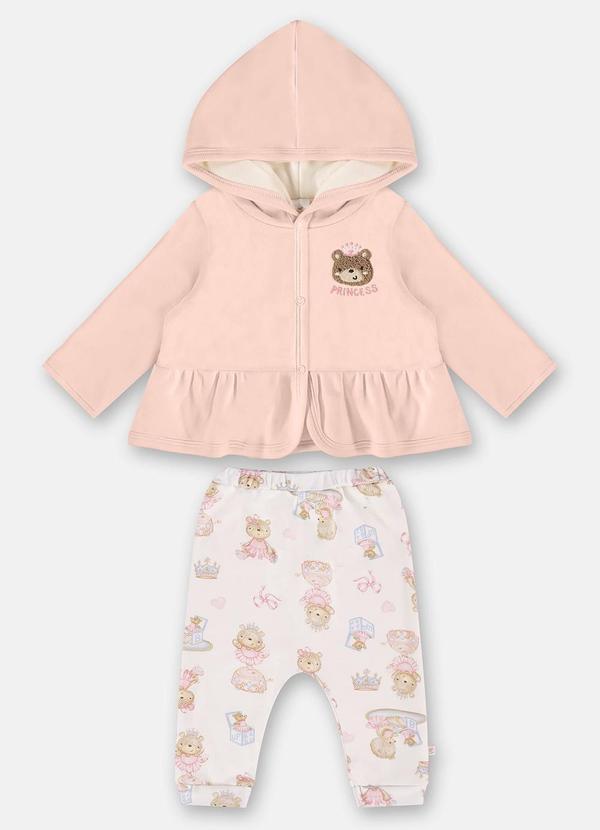 Conjunto Cardigan e Calça Bebê Rosa