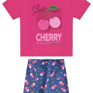 Conjunto Cerejinhas Blusa e Bermuda Rosa