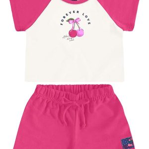 Conjunto Cropped Cerejinhas e Short Bege