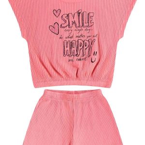 Conjunto Cropped e Short em Ribana Rosa