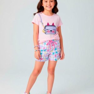 Conjunto Feminino Bolsinha Gato Rosa