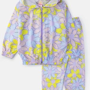 Conjunto Feminino Corta Vento Flores Lilás