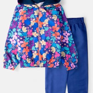 Conjunto Feminino Corta Vento Florido Marinho