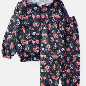 Conjunto Feminino Corta Vento Florido Preto