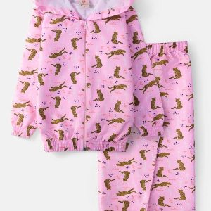 Conjunto Feminino Corta Vento Oncinhas Rosa