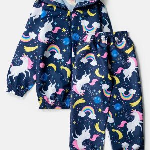Conjunto Feminino Corta Vento Unicórnios Marinho