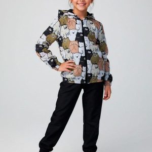 Conjunto Feminino Corta Vento Ursos Preto