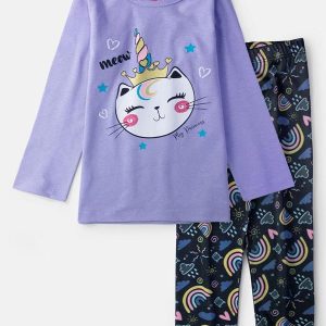 Conjunto Feminino Gatinha Coroa Lilás