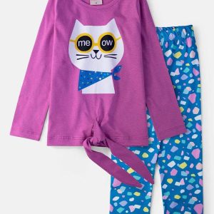 Conjunto Feminino Gatinho Meow Orquídea