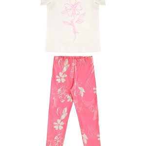 Conjunto Floral Blusa Legging Bege