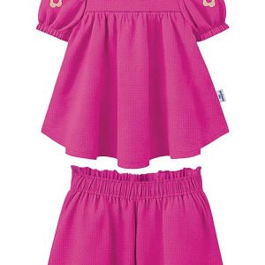 Conjunto Floral em Malha Texturizada Rosa