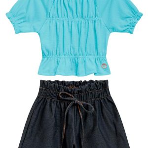 Conjunto Infantil Blusa e Short Menina Azul