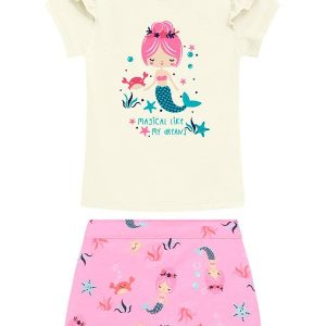 Conjunto Infantil Blusa e Short Saia Branco