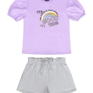 Conjunto Infantil Blusa e Shorts Roxo